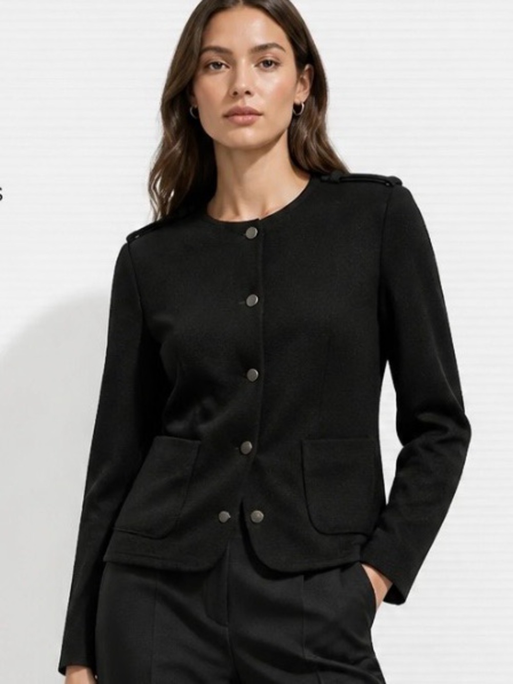 VINCE Coat Black Jacket Boiled Wool Snap Military Tailored